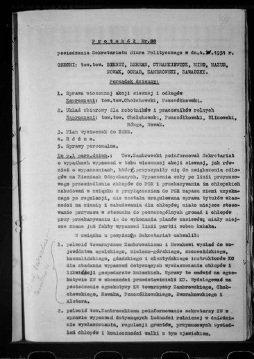 Protokół nr 88 posiedzenia Sekretariatu Biura Organizacyjnego KC PZPR w dniu 4.V.1951 r.