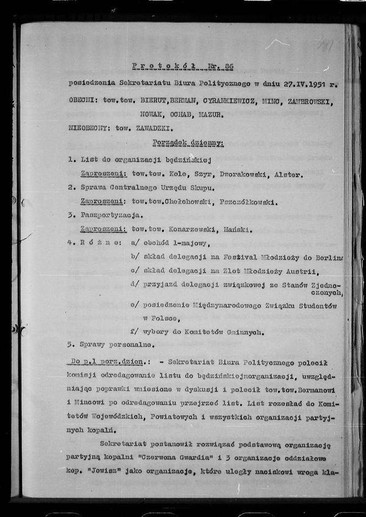 Protokół nr 86 posiedzenia Sekretariatu Biura Politycznego KC PZPR w dniu 27.IV.1951 r