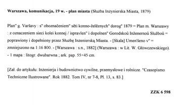 Plan'' g. Varšavy : s'' oboznačeniem'' sĕti konno-želĕznych'' dorog'' 1879 = Plan m. Warszawy : z oznaczeniem sieci kolei konnej