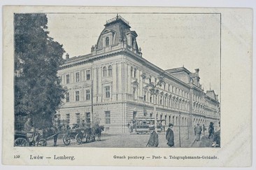 Lwów, gmach pocztowy Lemberg, Post- u. Telegraphenamts-Gebäude.